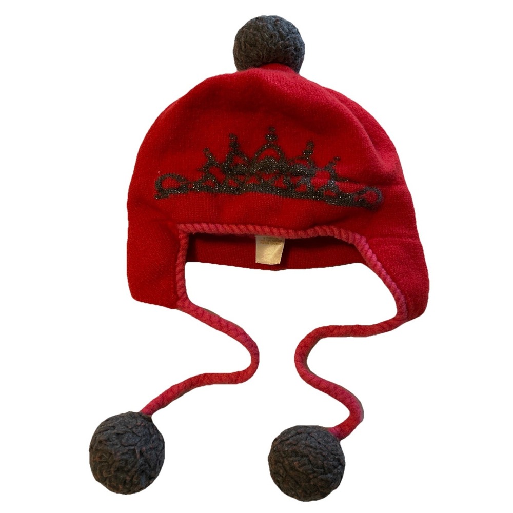 Child's Kate Spade Stocking Cap Hat Tiara Pompom Tiara Motif Red & Pink